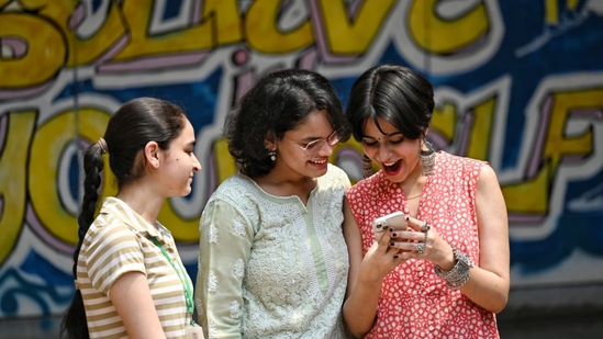 Class 10th and 12th students celebrate after the release of CBSE results at St Thomas School in New Delhi (Sanchit Khanna)