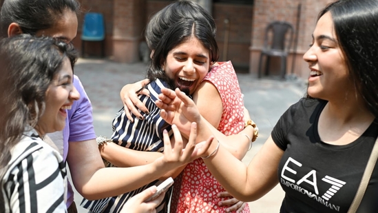 Class 10th and 12th students celebrate after the release of CBSE results at St Thomas School in New Delhi (Sanchit Khanna)