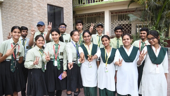 Students of St. Dominic Savio's High school in Patna celebrating after declaration of CBSE Board class 10th and 12th results (Santosh Kumar )