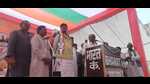 Congress leader and former MP CM Digvijay Singh addressing a public rally in Karachhana area of Prayagraj on Thursday. (HT) Congress leader and former MP CM Digvijay Singh addressing a public rally in Karachhana area of Prayagraj on Thursday. (HT)