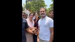 Congress leader Rahul Gandhi getting a selfie clicked with voters in Rae Bareli on Monday. (HT Photo) Congress leader Rahul Gandhi getting a selfie clicked with voters in Rae Bareli on Monday. (HT Photo)