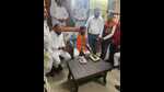 BJP candidate Kaushal Kishore meeting party workers and supporters at his residence on Tuesday (HT Photo) BJP candidate Kaushal Kishore meeting party workers and supporters at his residence on Tuesday (HT Photo)