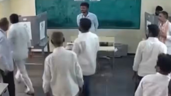 YSRCP MLA P Ramakrishna Reddy was caught on camera damaging an EVM in Andhra Pradesh. YSRCP MLA P Ramakrishna Reddy was caught on camera damaging an EVM in Andhra Pradesh.