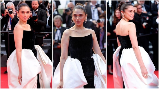 Aditi Rao Hydari dazzled at Cannes red carpet in enchanting black and white gown. Aditi Rao Hydari dazzled at Cannes red carpet in enchanting black and white gown.
