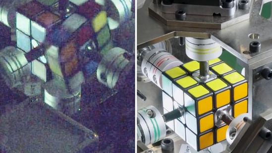 The image, taken from a viral video shared by Guinness World Records, shows a robot solving a puzzle cube. (Instagram/@guinnessworldrecords) The image, taken from a viral video shared by Guinness World Records, shows a robot solving a puzzle cube. (Instagram/@guinnessworldrecords)
