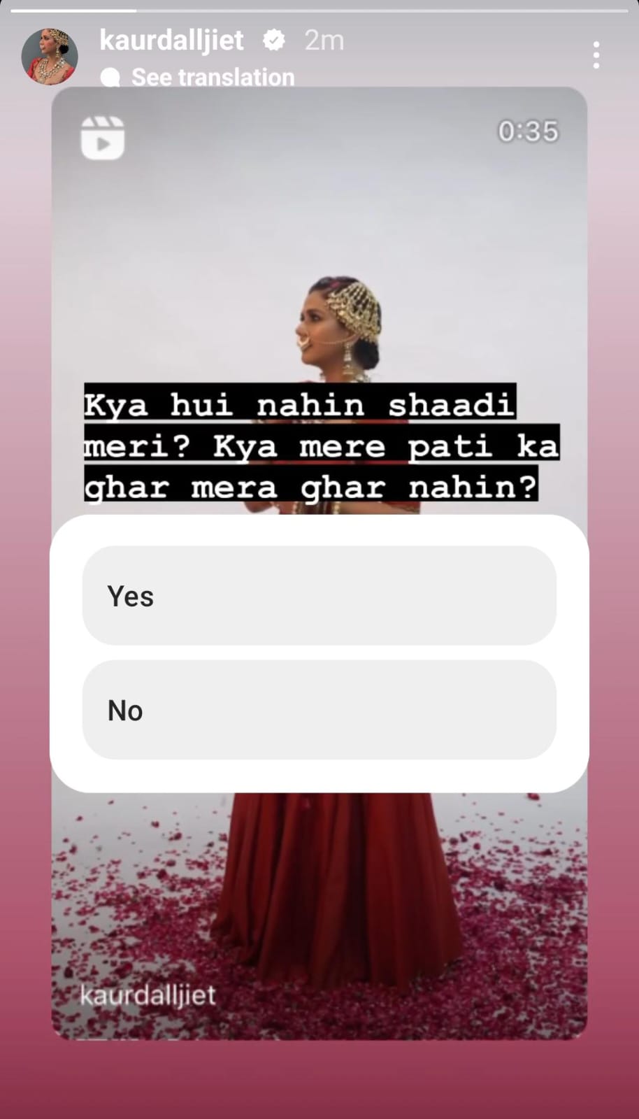 Her Insta story. Her Insta story.