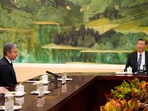 China's President Xi Jinping (R) speaks with US Secretary of State Antony Blinken during their meeting at the Great Hall of the People in Beijing on April 26, 2024. (Photo by Mark Schiefelbein / POOL / AFP)(AFP) China's President Xi Jinping (R) speaks with US Secretary of State Antony Blinken during their meeting at the Great Hall of the People in Beijing on April 26, 2024. (Photo by Mark Schiefelbein / POOL / AFP)(AFP)