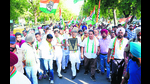 Congress candidate taking out a ‘Save Constitution’ march in Chandigarh on the last day of campaigning on Thursday. (HT Photo) Congress candidate taking out a ‘Save Constitution’ march in Chandigarh on the last day of campaigning on Thursday. (HT Photo)