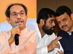 Shiv Sena (UBT) chief Uddhav Thackeray and Maharashtra CM Eknath Shinde and his deputy Devendra Fadnavis.(File) Shiv Sena (UBT) chief Uddhav Thackeray and Maharashtra CM Eknath Shinde and his deputy Devendra Fadnavis.(File)