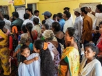 Voters stand in a queue at a polling station to cast their votes for the fourth phase of Lok Sabha elections and Andhra Pradesh Assembly elections in Tirupati on Monday. (PTI)(HT_PRINT) Voters stand in a queue at a polling station to cast their votes for the fourth phase of Lok Sabha elections and Andhra Pradesh Assembly elections in Tirupati on Monday. (PTI)(HT_PRINT)