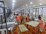 Preparations underway for the counting of Lok Sabha elections, in Hyderabad, Monday.(PTI) Preparations underway for the counting of Lok Sabha elections, in Hyderabad, Monday.(PTI)