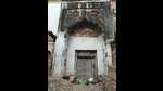 The ancient gate discovered during the renovation of the Hanuman temple in Aliganj, Lucknow. (HT Photo) The ancient gate discovered during the renovation of the Hanuman temple in Aliganj, Lucknow. (HT Photo)