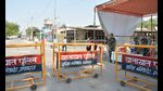 Tight security and barricading in place on the way leading to the counting site inside Mundera Mandi premises in Prayagraj on Monday (HT Photo) Tight security and barricading in place on the way leading to the counting site inside Mundera Mandi premises in Prayagraj on Monday (HT Photo)