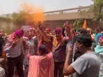 Shiromani Akali Dal workers celebrating after Harsimrat Kaur Badal's victory at Punjab's Bathinda on Tuesday.(Sanjeev/HT Photo) Shiromani Akali Dal workers celebrating after Harsimrat Kaur Badal's victory at Punjab's Bathinda on Tuesday.(Sanjeev/HT Photo)