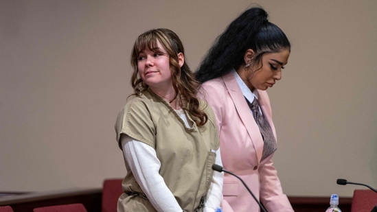 TOPSHOT - Hannah Gutierrez-Reed (L), the former armorer at the movie Rust, attends her sentencing hearing at the First Judicial District Courthouse in Santa Fe, New Mexico, April 15, 2024. The armorer who loaded the gun that killed a cinematographer on the set of the Alec Baldwin movie "Rust" was convicted March 6, 2024 of involuntary manslaughter. A jury in New Mexico took just over two hours to find Hannah Gutierrez guilty over the death of Halyna Hutchins in October 2021 during filming of the budget Western. (Photo by Eddie Moore / Journal / POOL / AFP)(AFP) TOPSHOT - Hannah Gutierrez-Reed (L), the former armorer at the movie Rust, attends her sentencing hearing at the First Judicial District Courthouse in Santa Fe, New Mexico, April 15, 2024. The armorer who loaded the gun that killed a cinematographer on the set of the Alec Baldwin movie "Rust" was convicted March 6, 2024 of involuntary manslaughter. A jury in New Mexico took just over two hours to find Hannah Gutierrez guilty over the death of Halyna Hutchins in October 2021 during filming of the budget Western. (Photo by Eddie Moore / Journal / POOL / AFP)(AFP)