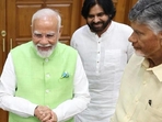 Prime Minister Narendra Modi with key allies TDP chief N Chandrababu Naidu, JD(U) chief Nitish Kumar and Janasena chief Pawan Kalyan during NDA meeting at PM's residence. (PTI) Prime Minister Narendra Modi with key allies TDP chief N Chandrababu Naidu, JD(U) chief Nitish Kumar and Janasena chief Pawan Kalyan during NDA meeting at PM's residence. (PTI)