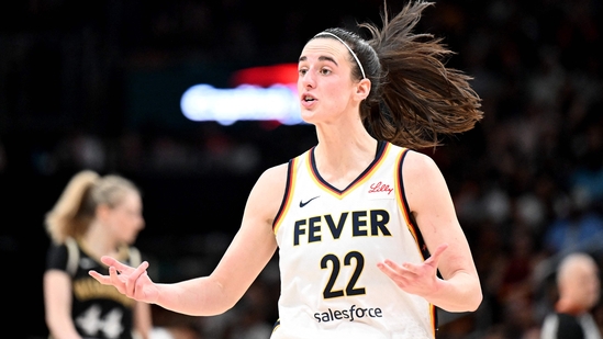 WASHINGTON, DC - JUNE 07: Caitlin Clark #22 of the Indiana Fever reacts to a call in the fourth quarter against the Washington Mystics at Capital One Arena on June 07, 2024 in Washington, DC.(Getty Images via AFP) WASHINGTON, DC - JUNE 07: Caitlin Clark #22 of the Indiana Fever reacts to a call in the fourth quarter against the Washington Mystics at Capital One Arena on June 07, 2024 in Washington, DC.(Getty Images via AFP)