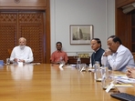 Prime Minister Narendra Modi with Ajit Doval and PK Mishra Prime Minister Narendra Modi with Ajit Doval and PK Mishra