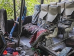 Inside the ill-fated bus on Shiv Khori-Katra road, which was attacked by terrorists on June 9. Inside the ill-fated bus on Shiv Khori-Katra road, which was attacked by terrorists on June 9.