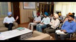 Officials during a meeting to review the progress of Buddha Nullah rejuvenation project at MC’s Zone D office in Sarabha Nagar on Wednesday. (HT Photo) Officials during a meeting to review the progress of Buddha Nullah rejuvenation project at MC’s Zone D office in Sarabha Nagar on Wednesday. (HT Photo)