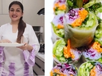 Check out Bhagyashree's easy and healthy veggie rice paper rolls recipe.(Instagram/@bhagyashree.online) Check out Bhagyashree's easy and healthy veggie rice paper rolls recipe.(Instagram/@bhagyashree.online)
