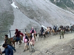 First batch of Amaranth pilgrims leave towards holy cave(HT/ Waseem Andrabi) First batch of Amaranth pilgrims leave towards holy cave(HT/ Waseem Andrabi)
