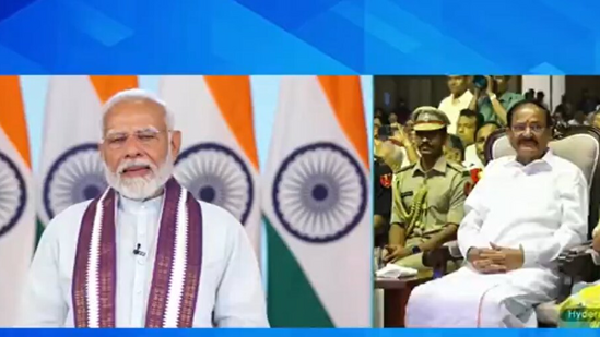 Prime Minister Narendra Modi addresses a book launch event via video conference.