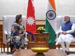 Indian PM Narendra Modi with Nepal’s foreign minister Arzu Rana Deuba Indian PM Narendra Modi with Nepal’s foreign minister Arzu Rana Deuba