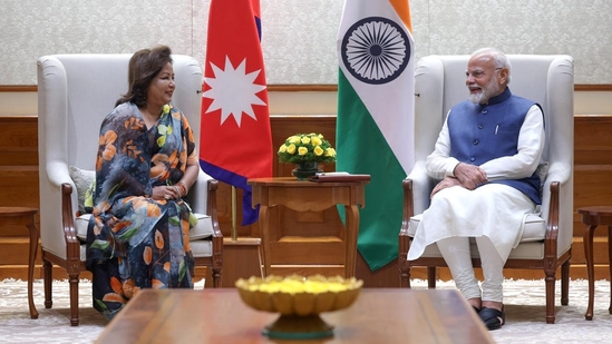 Indian PM Narendra Modi with Nepal’s foreign minister Arzu Rana Deuba Indian PM Narendra Modi with Nepal’s foreign minister Arzu Rana Deuba