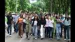 Supporters of ISO taking a rally in support of their joint secretary candidate Tejasvi on the Panjab University campus in Chandigarh on Thursday. (Ravi Kumar/HT) Supporters of ISO taking a rally in support of their joint secretary candidate Tejasvi on the Panjab University campus in Chandigarh on Thursday. (Ravi Kumar/HT)