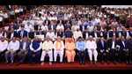 Yogi Adityanath, state finance minister Suresh Khanna, cabinet minister Nand Gopal Gupta with industrialists during a programme at Lok Bhavan in Lucknow on Friday. (HT PHOTO) Yogi Adityanath, state finance minister Suresh Khanna, cabinet minister Nand Gopal Gupta with industrialists during a programme at Lok Bhavan in Lucknow on Friday. (HT PHOTO)