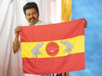 Chennai: Actor-turned-politician and Tamilaga Vettri Kazhagam President Vijay unveils party's flag at party headquarters, on the outskirts of Chennai, Thursday, Aug. 22, 2024. (PTI Photo/R Senthilkumar)(PTI08_22_2024_000028A)(PTI) Chennai: Actor-turned-politician and Tamilaga Vettri Kazhagam President Vijay unveils party's flag at party headquarters, on the outskirts of Chennai, Thursday, Aug. 22, 2024. (PTI Photo/R Senthilkumar)(PTI08_22_2024_000028A)(PTI)