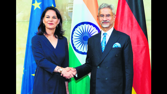 External affairs minister S Jaishankar with his German counterpart Annalena Baerbock in Berlin on Tuesday. (PTI) External affairs minister S Jaishankar with his German counterpart Annalena Baerbock in Berlin on Tuesday. (PTI)