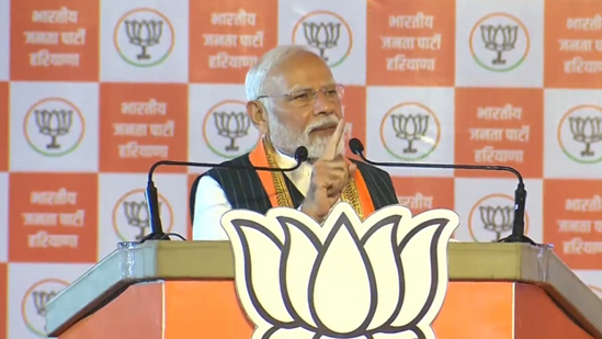 Prime Minister Narendra Modi addressing election rally in Kurukshetra, Haryana.