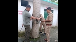 Forest staff installing trap camera in primary school of village Issapur in district Bijnor. (HTPhoto) Forest staff installing trap camera in primary school of village Issapur in district Bijnor. (HTPhoto)