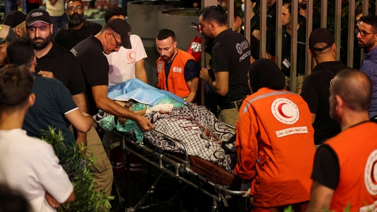 A person is carried on a stretcher outside American University of Beirut Medical Center (AUBMC) as people, including Hezbollah fighters and medics, were wounded and killed when the pagers they use to communicate exploded across Lebanon, according to a security source, in Beirut, Lebanon. (REUTERS)
