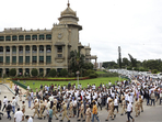 Bengaluru: Karnataka Congress leaders stage a 'Raj Bhavan Chalo' march in protest against the central government over the sanction granted by Governor Thaawarchand Gehlot to investigate and prosecute Chief Minister Siddaramaiah in the alleged Mysuru Urban Development Authority (MUDA) site allotment scam, in Bengaluru, Saturday, Aug 31, 2024. (PTI Photo)(PTI08_31_2024_000069B)(PTI) Bengaluru: Karnataka Congress leaders stage a 'Raj Bhavan Chalo' march in protest against the central government over the sanction granted by Governor Thaawarchand Gehlot to investigate and prosecute Chief Minister Siddaramaiah in the alleged Mysuru Urban Development Authority (MUDA) site allotment scam, in Bengaluru, Saturday, Aug 31, 2024. (PTI Photo)(PTI08_31_2024_000069B)(PTI)