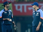 Vikram Rathour and Rahul Dravid reunite at Rajasthan Royals.(AFP) Vikram Rathour and Rahul Dravid reunite at Rajasthan Royals.(AFP)