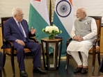 Prime Minister Narendra Modi with Palestinian Authority President Mahmoud Abbas during a meeting, in New York.(PTI) Prime Minister Narendra Modi with Palestinian Authority President Mahmoud Abbas during a meeting, in New York.(PTI)