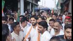 BJP’s Bhavya Bishnoi with supporters during electioneering in the Adampur assembly constituency. BJP’s Bhavya Bishnoi with supporters during electioneering in the Adampur assembly constituency.