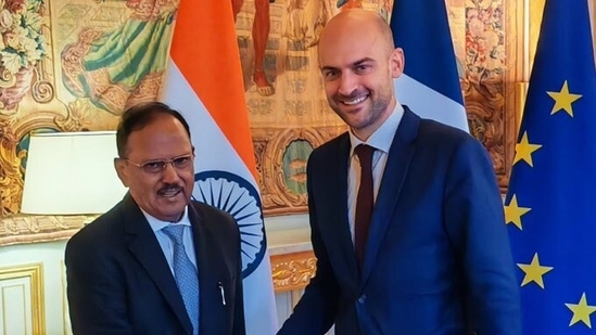 NSA Ajit Doval meets French Foreign Minister Jean Noel Barrot on Tuesday evening. NSA Ajit Doval meets French Foreign Minister Jean Noel Barrot on Tuesday evening.