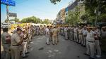 Police deployment at the site where the statue of Rani Laxmi Bai has been relocated near Shahi Idgah on Thursday. (Sanchit Khanna/HT Photo) Police deployment at the site where the statue of Rani Laxmi Bai has been relocated near Shahi Idgah on Thursday. (Sanchit Khanna/HT Photo)