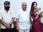 Filmmaker Prradip Khairwar, UP Cabinet Minister Rakesh Sachan and actor Kashika Kapoor in Lucknow(X) Filmmaker Prradip Khairwar, UP Cabinet Minister Rakesh Sachan and actor Kashika Kapoor in Lucknow(X)