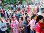 Jammu, Oct 01 (ANI): Voters wait in a queue to cast their votes for the final phase of the Jammu and Kashmir Assembly elections, at a polling station, in Jammu on Tuesday. (ANI Photo) (Shanky Rathore)(HT_PRINT) Jammu, Oct 01 (ANI): Voters wait in a queue to cast their votes for the final phase of the Jammu and Kashmir Assembly elections, at a polling station, in Jammu on Tuesday. (ANI Photo) (Shanky Rathore)(HT_PRINT)