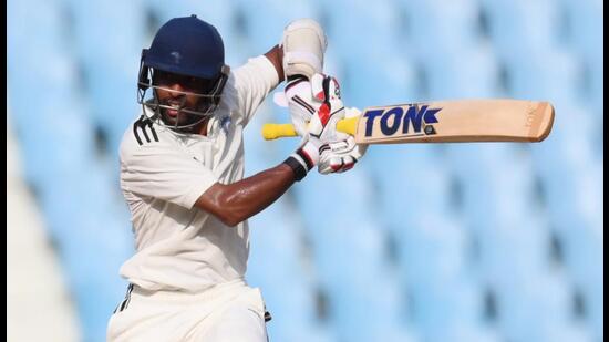 Abhimanyu Easwaran of Rest of India during the Irani Cup match against Mumbai in Lucknow. (Deepak Gupta/HT) Abhimanyu Easwaran of Rest of India during the Irani Cup match against Mumbai in Lucknow. (Deepak Gupta/HT)