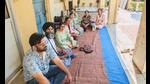 The teachers of LR DAV College, Jagraon, protesting on the campus on Monday. (HT File) The teachers of LR DAV College, Jagraon, protesting on the campus on Monday. (HT File)