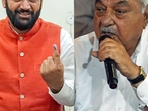 Haryana Election Result Live: Haryana chief minister Nayab Singh Saini from the BJP and former chief minister Bhupinder Singh Hooda from the Congress. Both leaders are leading from their respective constituencies.(PTI) Haryana Election Result Live: Haryana chief minister Nayab Singh Saini from the BJP and former chief minister Bhupinder Singh Hooda from the Congress. Both leaders are leading from their respective constituencies.(PTI)