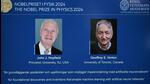 A screen shows the laureates of the 2024 Nobel Prize in Physics, US physicist John J Hopfield and Canadian-British computer scientist and cognitive psychologist Geoffrey E Hinton, during the announcement by the Royal Swedish Academy of Sciences in Stockholm, Sweden on Tuesday. (AFP) A screen shows the laureates of the 2024 Nobel Prize in Physics, US physicist John J Hopfield and Canadian-British computer scientist and cognitive psychologist Geoffrey E Hinton, during the announcement by the Royal Swedish Academy of Sciences in Stockholm, Sweden on Tuesday. (AFP)