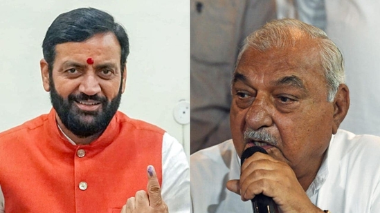 Haryana Election Result Live: Haryana chief minister Nayab Singh Saini from the BJP and former chief minister Bhupinder Singh Hooda from the Congress. Both leaders are leading from their respective constituencies.(PTI) Haryana Election Result Live: Haryana chief minister Nayab Singh Saini from the BJP and former chief minister Bhupinder Singh Hooda from the Congress. Both leaders are leading from their respective constituencies.(PTI)