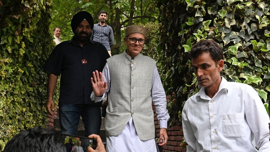 Omar Abdullah, a likely contender for the chief minister's position after winning in both Budgam and Ganderbal, expressed his gratitude to the voters for their support.(Waseem Andrabi/HT Photo)